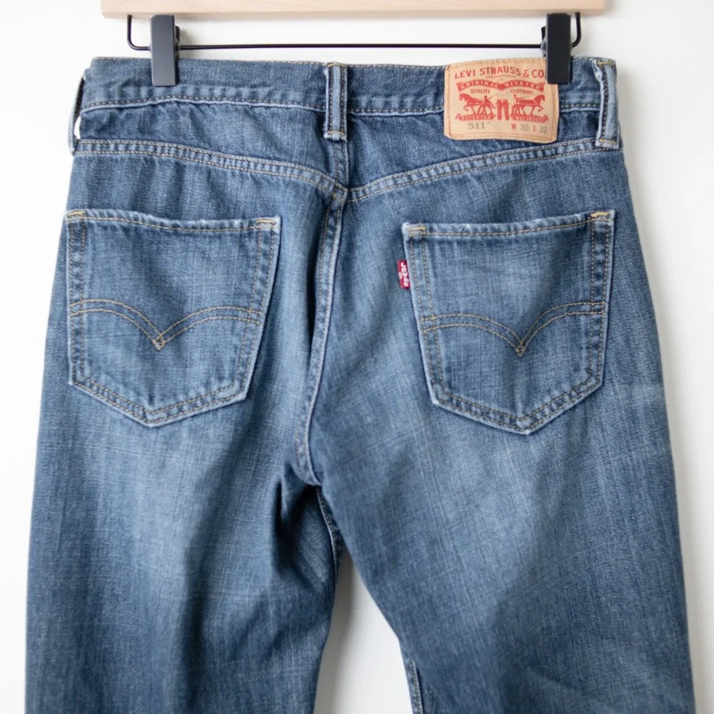 Levis 511 Slim Straight Jeans Mens 30x32 Blue Stretch Medium Wash Mid Rise Faded